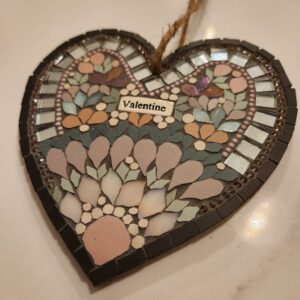 Handmade Mosaic Heart Wall Decor – Iridescent Tile Art, Romantic Gift