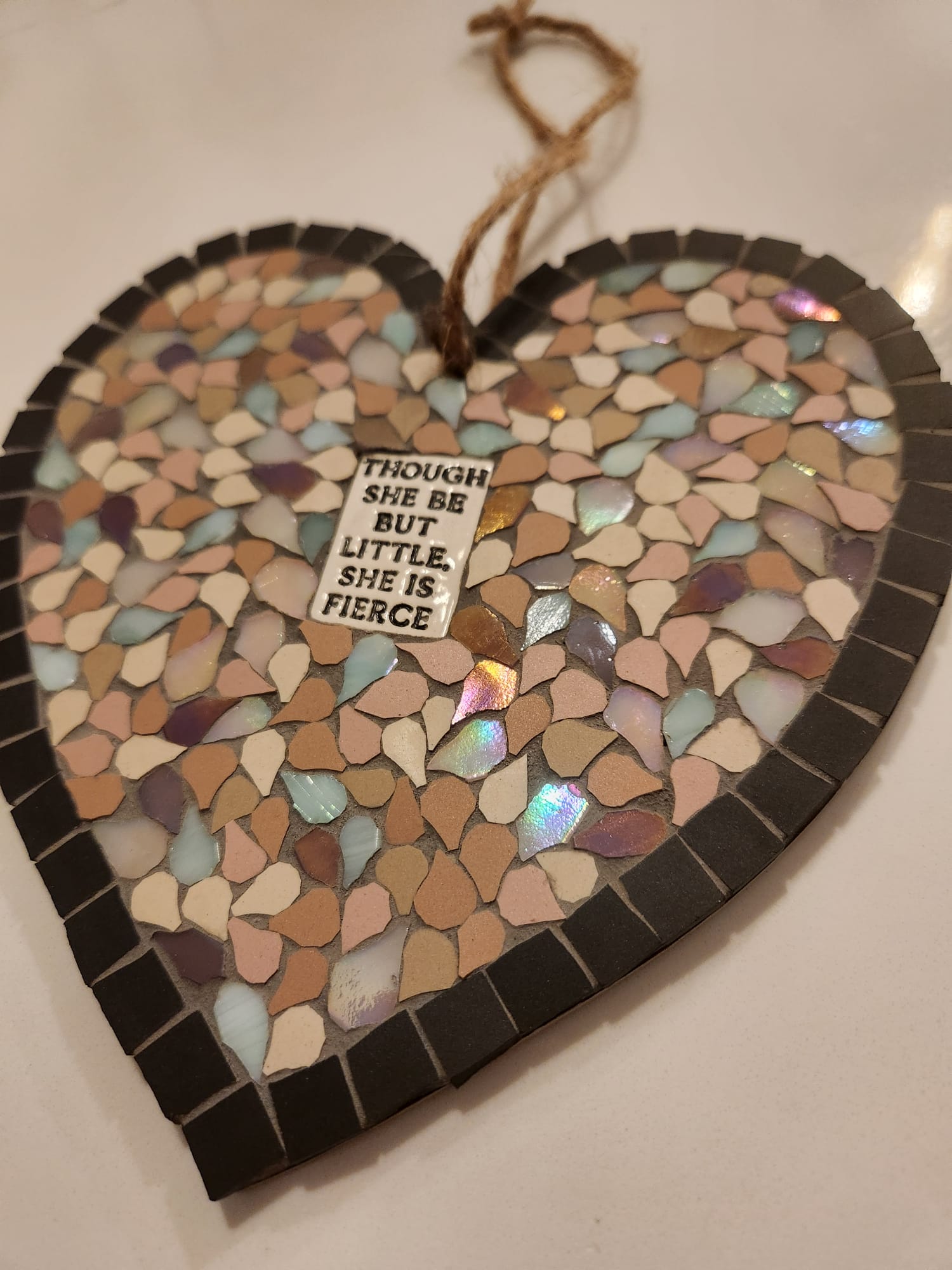 Handmade Iridescent Mosaic Heart – Pastel Ceramic Wall Art