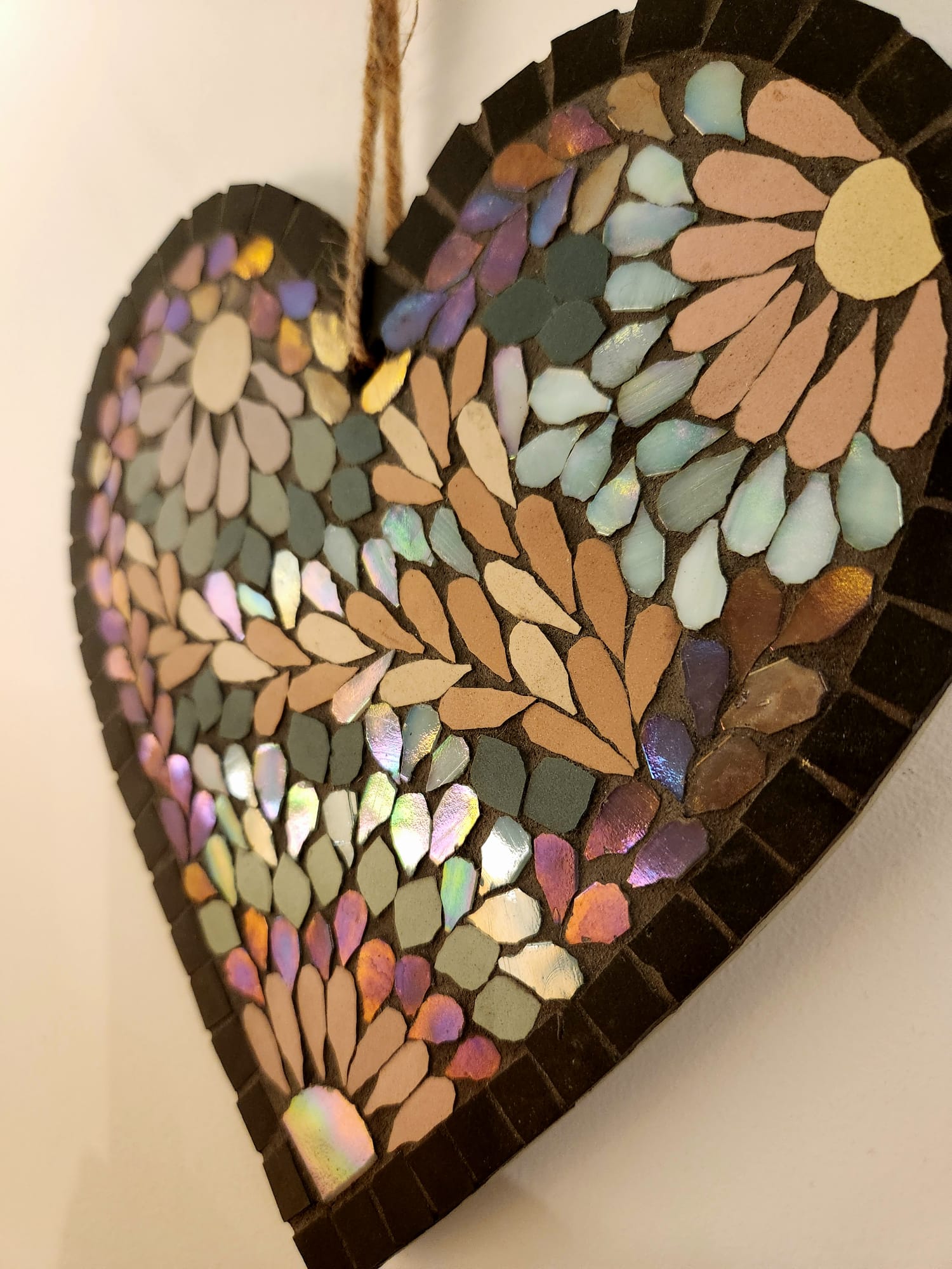 Handmade Iridescent Glass Mosaic Heart – Pastel Wall Decor