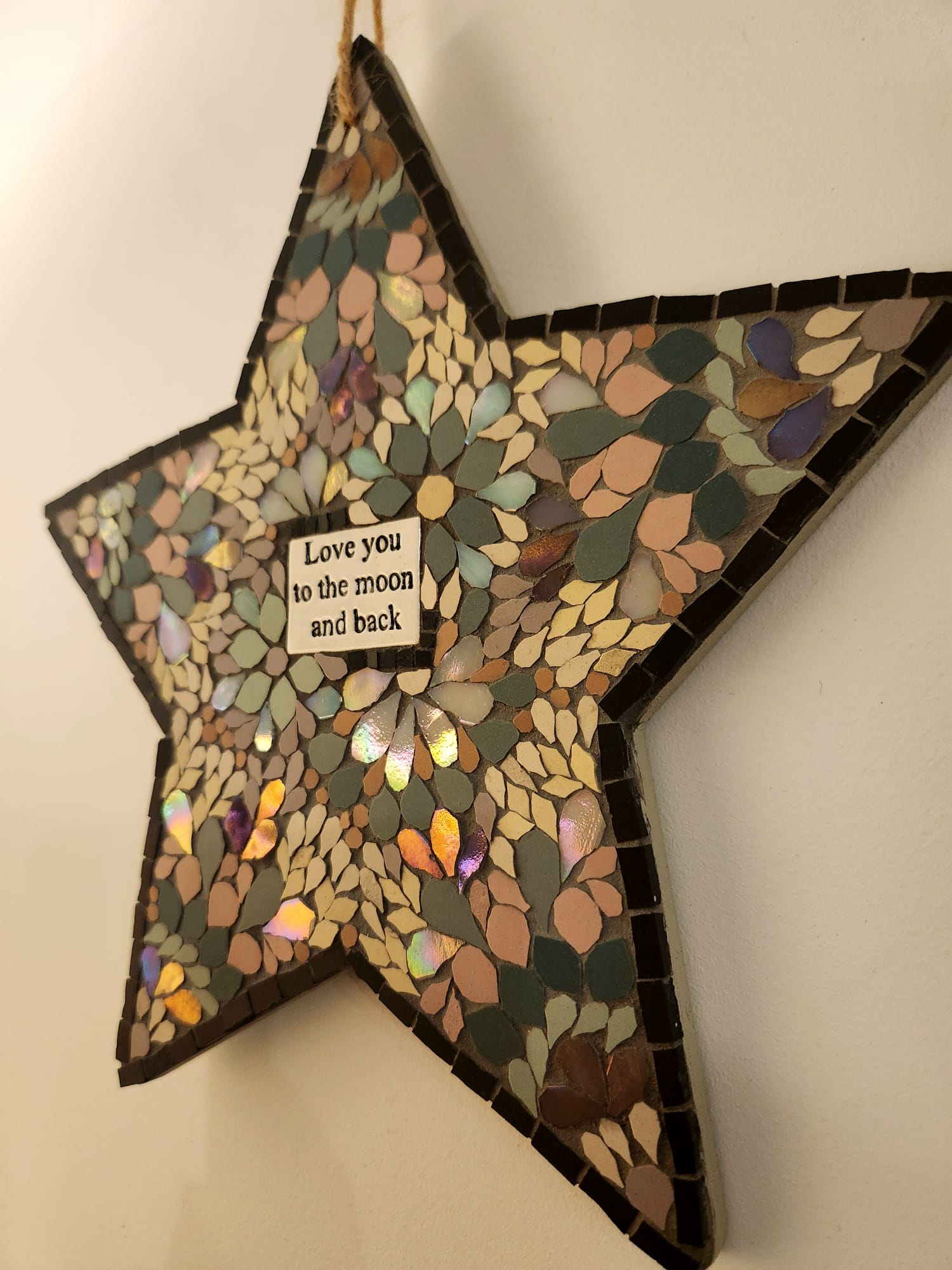 Mosaic Star Wall Art – “Love You to the Moon”, Handmade Ceramic Tile Decor