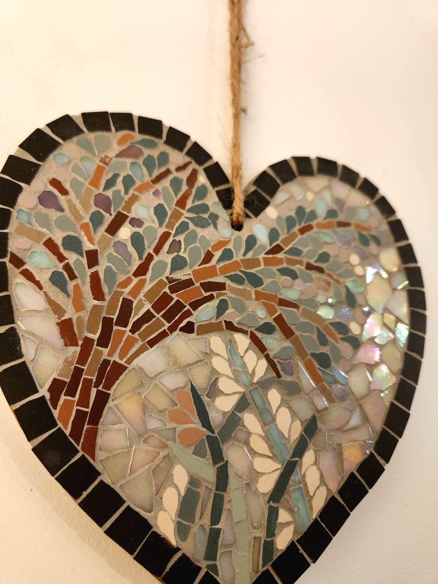 Iridescent Glass Mosaic Tree Heart – Handmade Hanging Wall Art