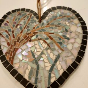 Iridescent Glass Mosaic Tree Heart – Handmade Hanging Wall Art