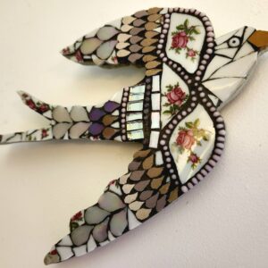 Handmade Swallow Mosaic Wall Hanging: Ceramic, Glass, Vintage China Art